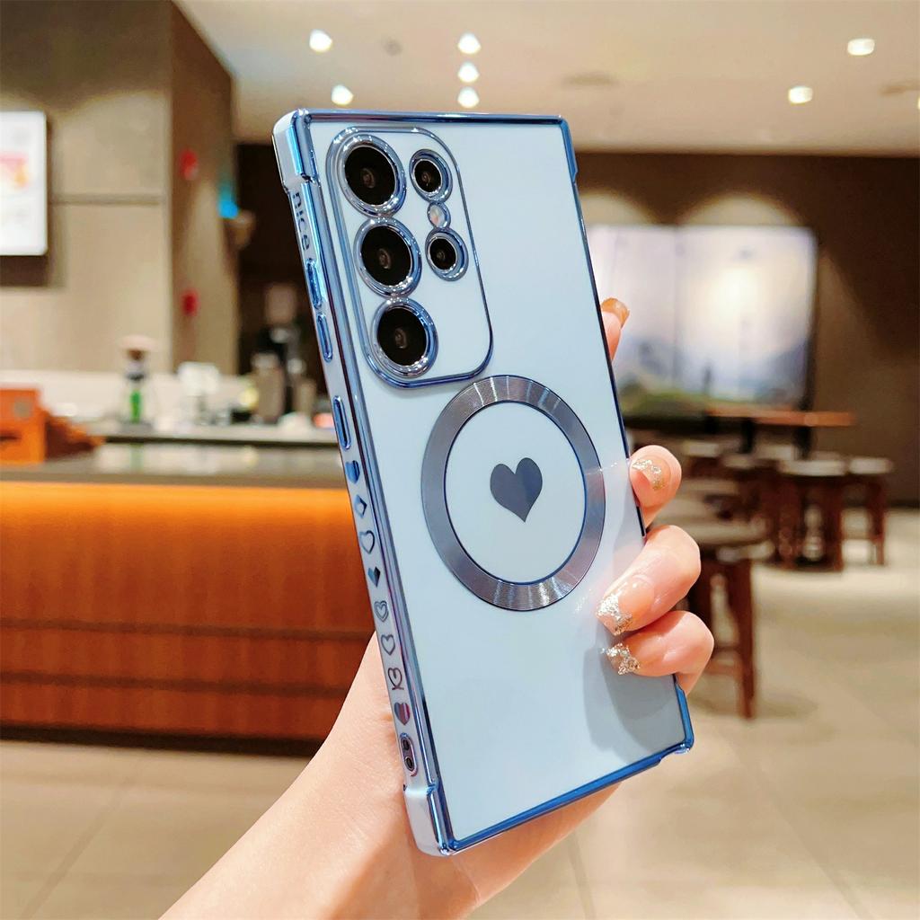 Für Samsung Galaxy S26 Ultra Magnetische Hülle Galvanisierte Weiche TPU-Abdeckung mit Niedlichem Liebesherz