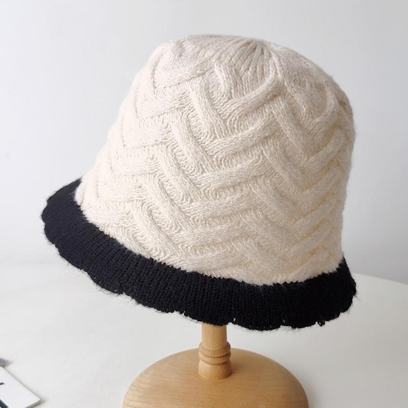 

Color matching lace knitted fisherman s hat children fashion suitable for round face show face small wool basin hat autumn and winter warm Adult average size