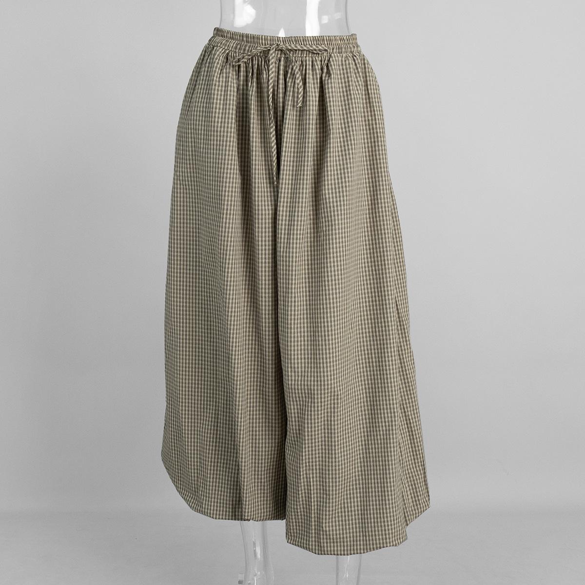 Women Vintage Plaid Harem Pants High Waisted Baggy Bibi Pants Loose Casual Trousers S коричневый