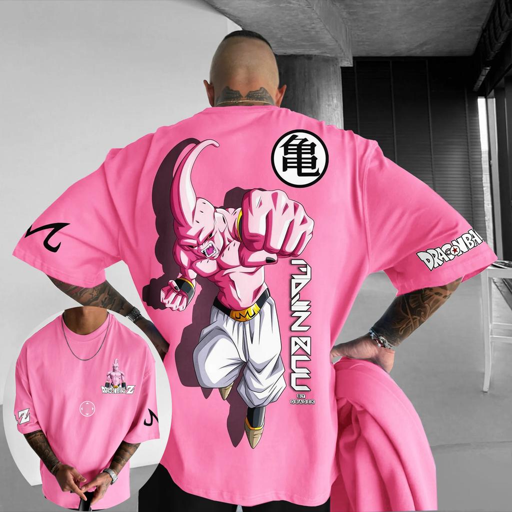 Dragon Ball Animation GOKU Majin Buu Tryckta Herr- och Dam-T-shirts Ren Bomull Japansk Sommarmode Lös Kortärmad