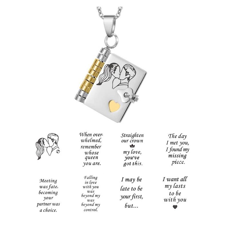 Openable Daughter Book Necklace Stainless Steel With Pages Of Engraved Information Message Mini Book Pendant Necklace Gold Color