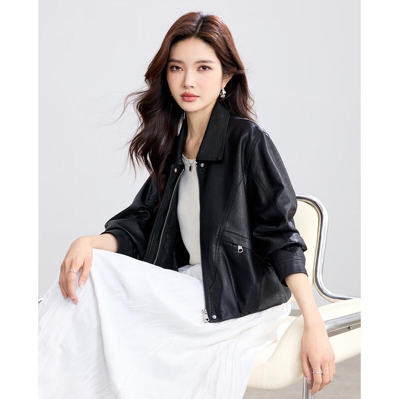 TERRE BLEUE Women's Retro Biker Style PU Leather Jacket