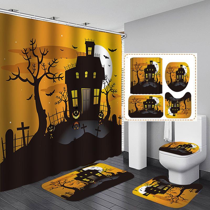 Halloween Elements 3D Digital Printing Bathroom Four-Piece Shower Curtain Partition Curtain Shower Curtain