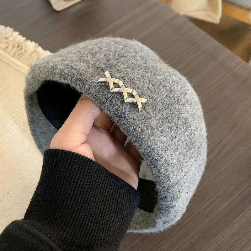 

Осенне-зимние вязаные береты для женщин, корейские универсальные шерстяные теплые береты, модные винтажные шапки художников, ретро-шапки газетчиков One Size серый