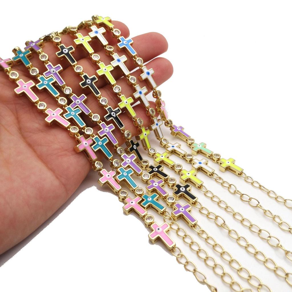 Cross Adjustable Bracelet Devil's Eye Zircon Bracelet Hip Hop Multi Color Women's Bracelet