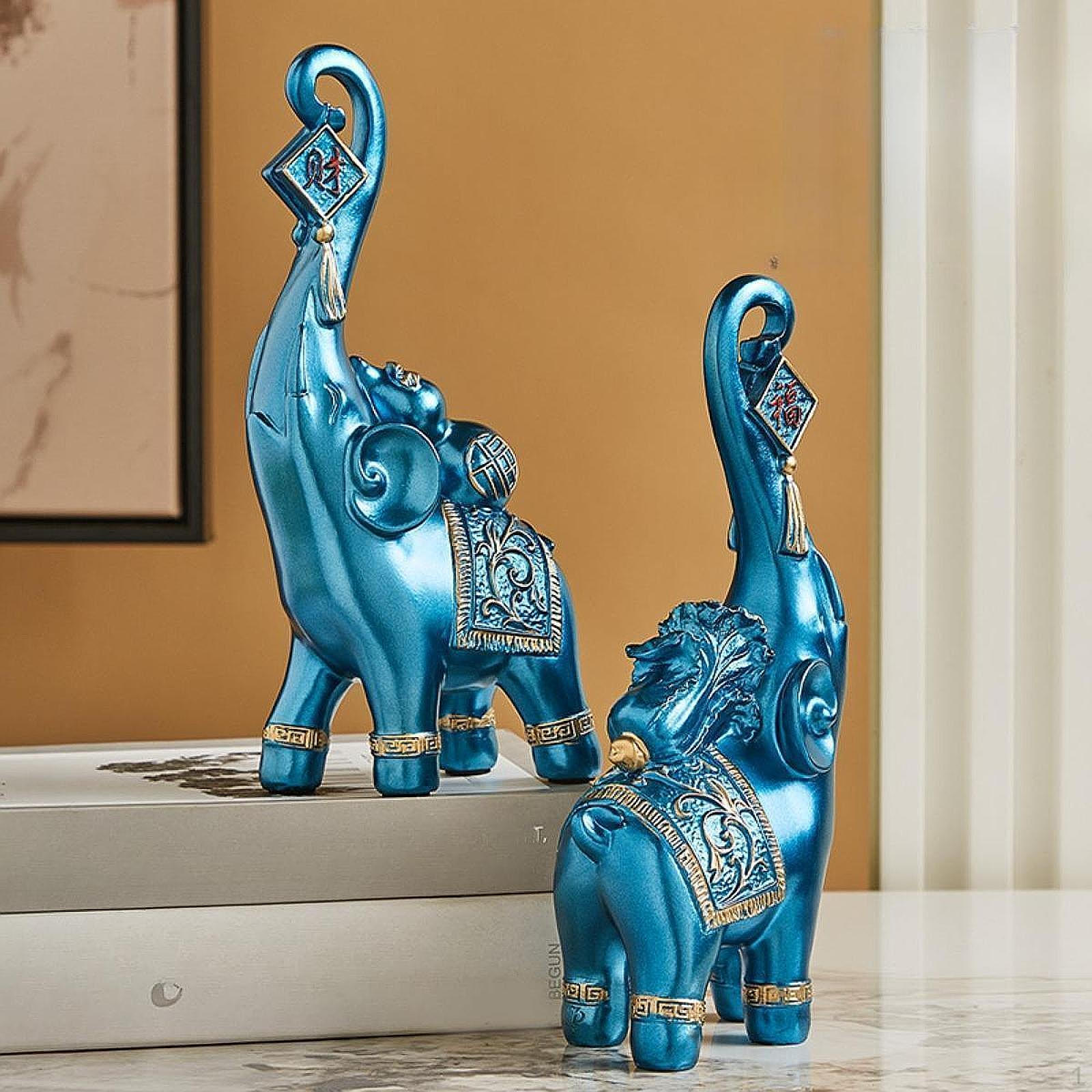 

1 пара статуй слонов, настольное украшение, домашний декор по фэншуй, 3,9x2,7x9,4 дюйма, ручная работа, смола для