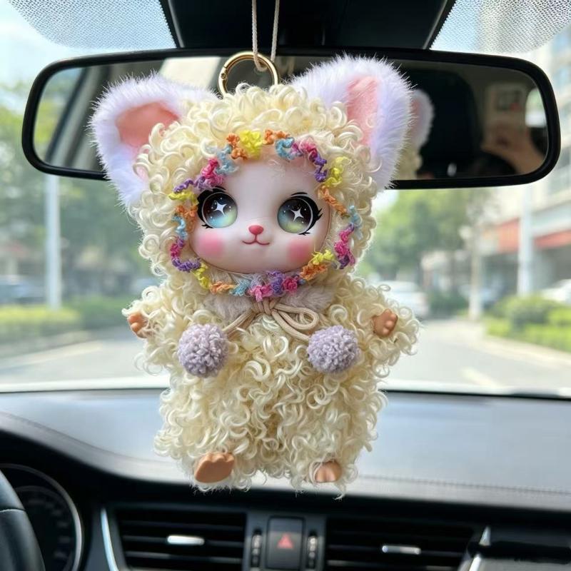 Soft Curly Fur Plush Hanging Ornament Cute Vinyl Face Big Eyes Pendant for Car Bag Key Decor Birthday Gift