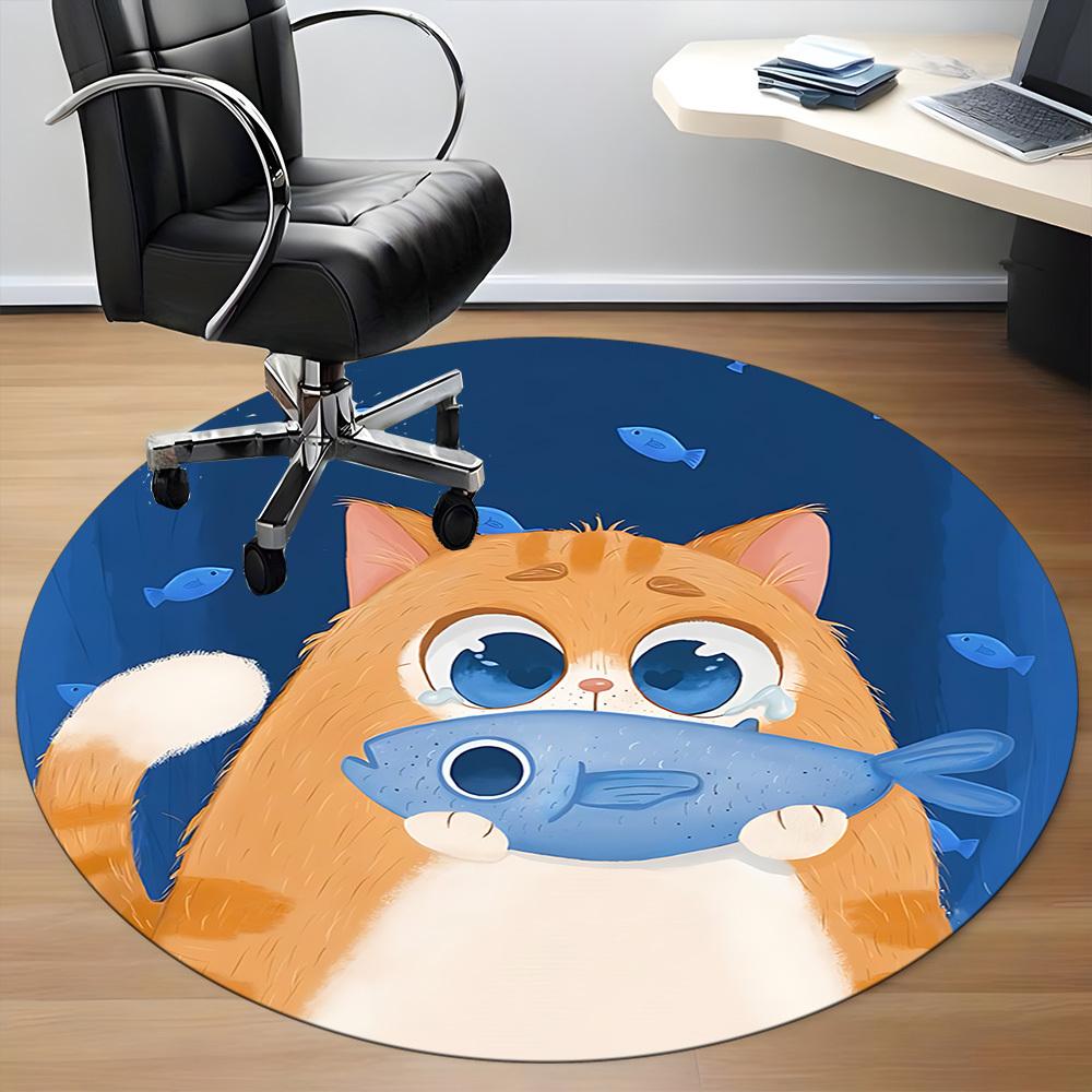 1PC Cat Fish Office Round Area Rug,  Mat Suitable ForOffice, Under Office Chairs Bedroom Living Room Home Decor, Room Deco