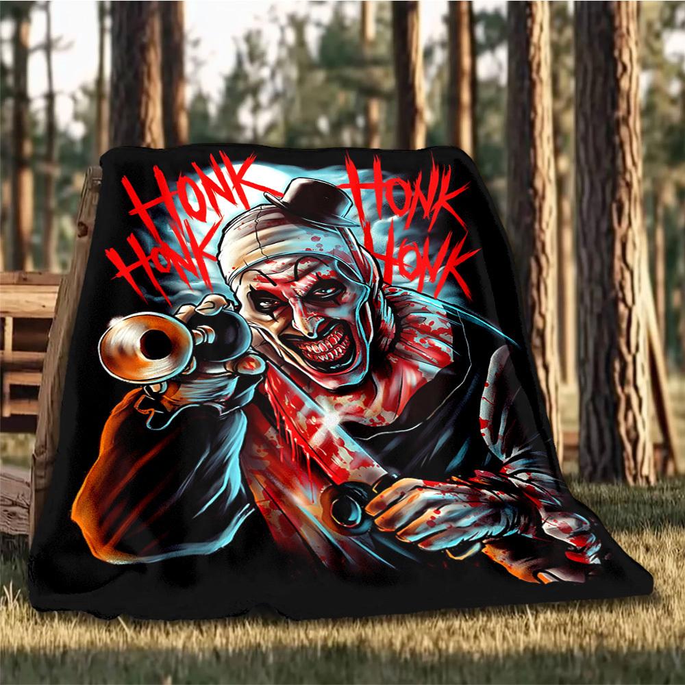 1pc Horror Clown Outdoor Flannel Blanket, Lightweight Warm Cozy for Travel Camping Office Soft Polyester Fabric