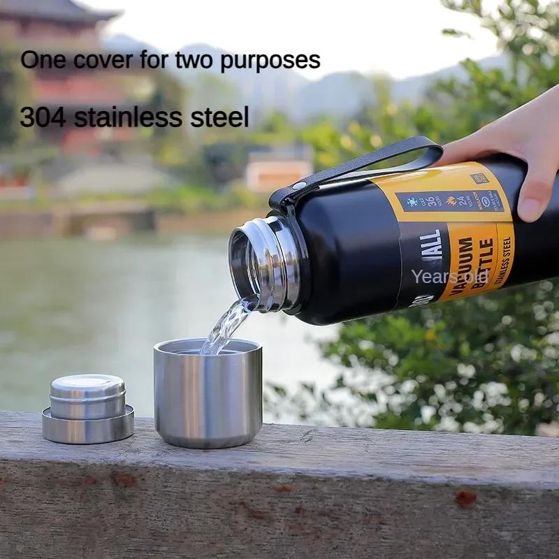 800/1000/1500ml Large Capacity All Steel Stainless Steel Thermos Vacuum Flask Portable Insulated Tumbler with Rope Thermo Bottle