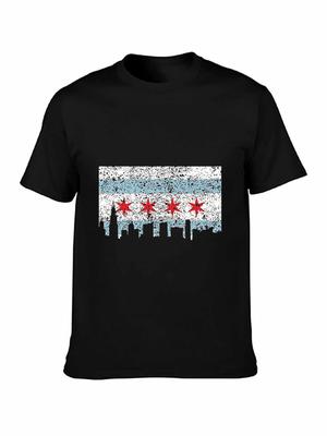 Brand Men Shirt Chicago T Shirt   Vintage Chicago Flag Theme Skyline T Shirt