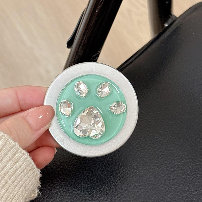 Round Solid Color Small Fresh Magnetic Attraction Suitable For Magsafe Mobile Phone Airbag Bracket Rhinestone Creative Cat Claw Telescopic