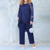 Women's Fashion Casual Lace Split Long Sleeve Pants Solid Color Leggings Set