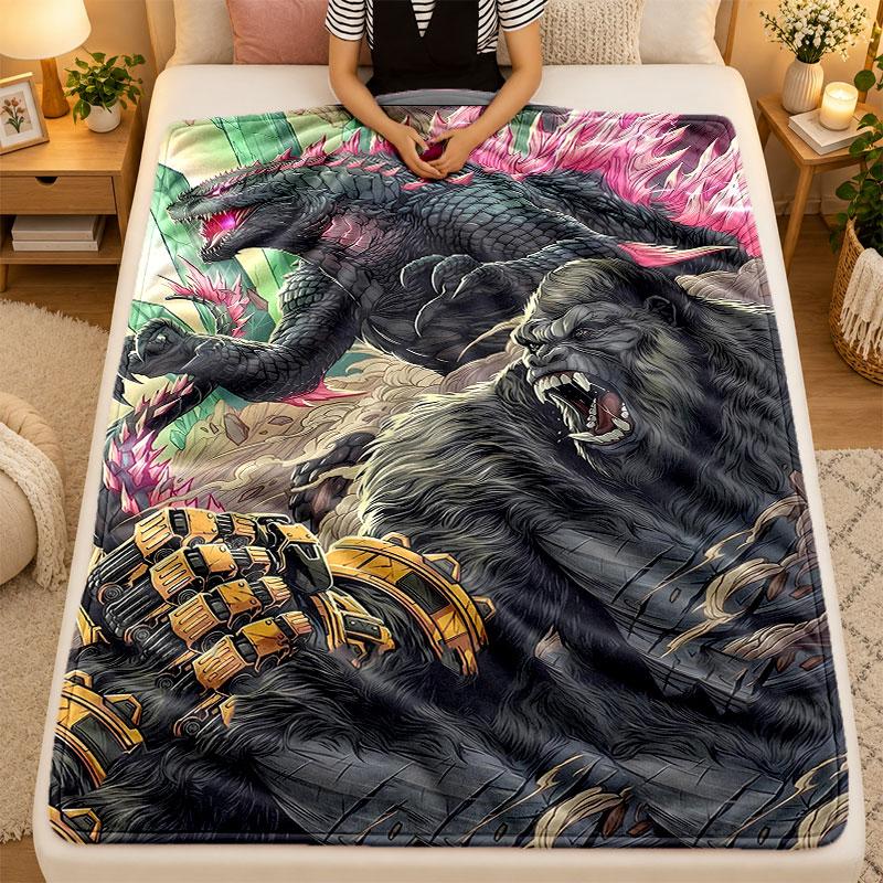 Flannel BlanketGodzilla Warm Soft Throw Blanket for Indoor Sofa Bed Living Room Use