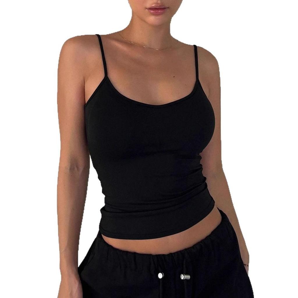 European And American New Women'S Clothing Simple Solid Color Backless Small Suspender Vest Sexy Babes Wear Bottom Repair