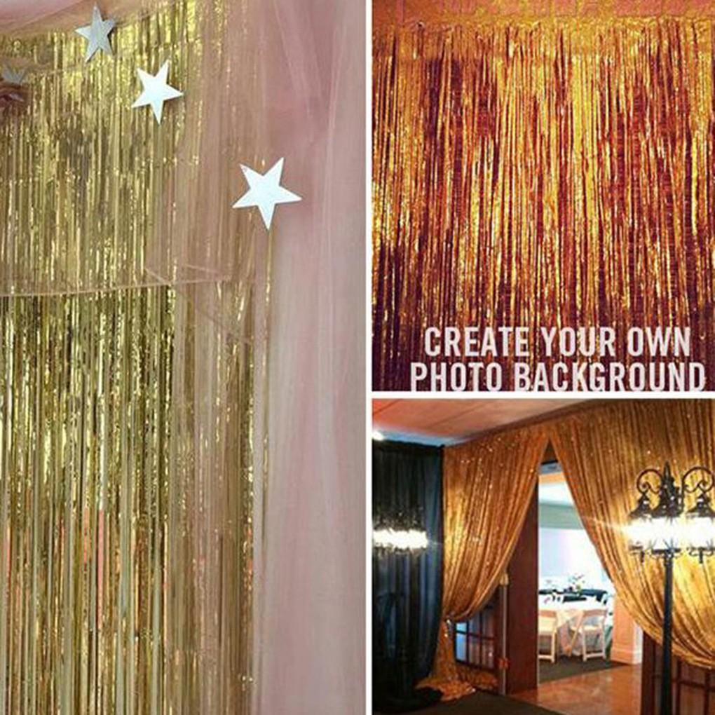 1x2m Foil Tinsel Curtain Foil Fringe Backdrop Decor Photography Props