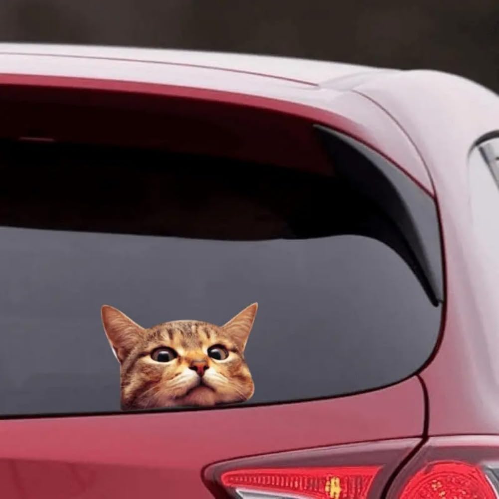 Cute Cat Window Vinyl Decal 5"x3.5" (Set of 2) Waterproof Car Truck SUV Laptop Glass Wall Indoor Outdoor | #AZ142