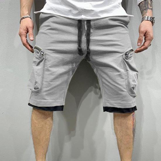 Cargo Shorts Elastic Waist Multiple Pockets Shorts Zipper Drawstring Streetwear Casual Knee Length Summer Shorts Male Clothes