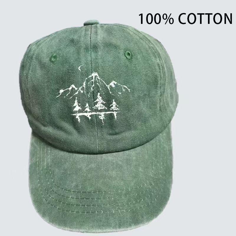 Retro washed baseball cap - Mountain Pine tree embroidery adjustable outdoor hiking hat, classic distressed design