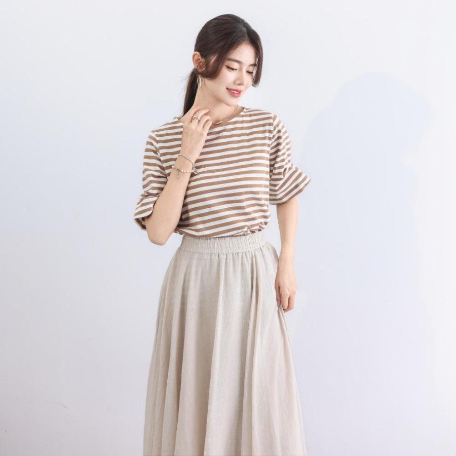 

Cotton Summer Solid Color Round Neck Pullover Flared Sleeve Top T-shirt for Women XL