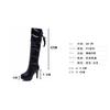 Fashion 9.5 CM Women's Fashion Sexy Thin Heel Knee High Long Boots Classics Autumn Winter PU Panel Rear Tie Boots Platform Shoes