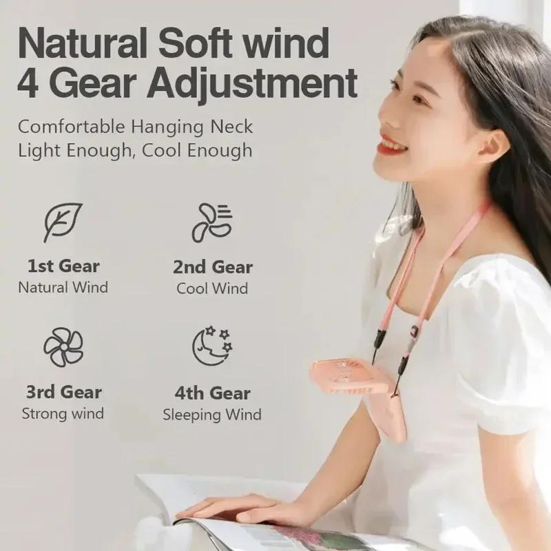 

Mini Portable Hand Fan Outdoor Hanging Neck Fan USB Charging 3000mAh Battery Powered 180° Folding Wireless Table Air Cooling Fan белый