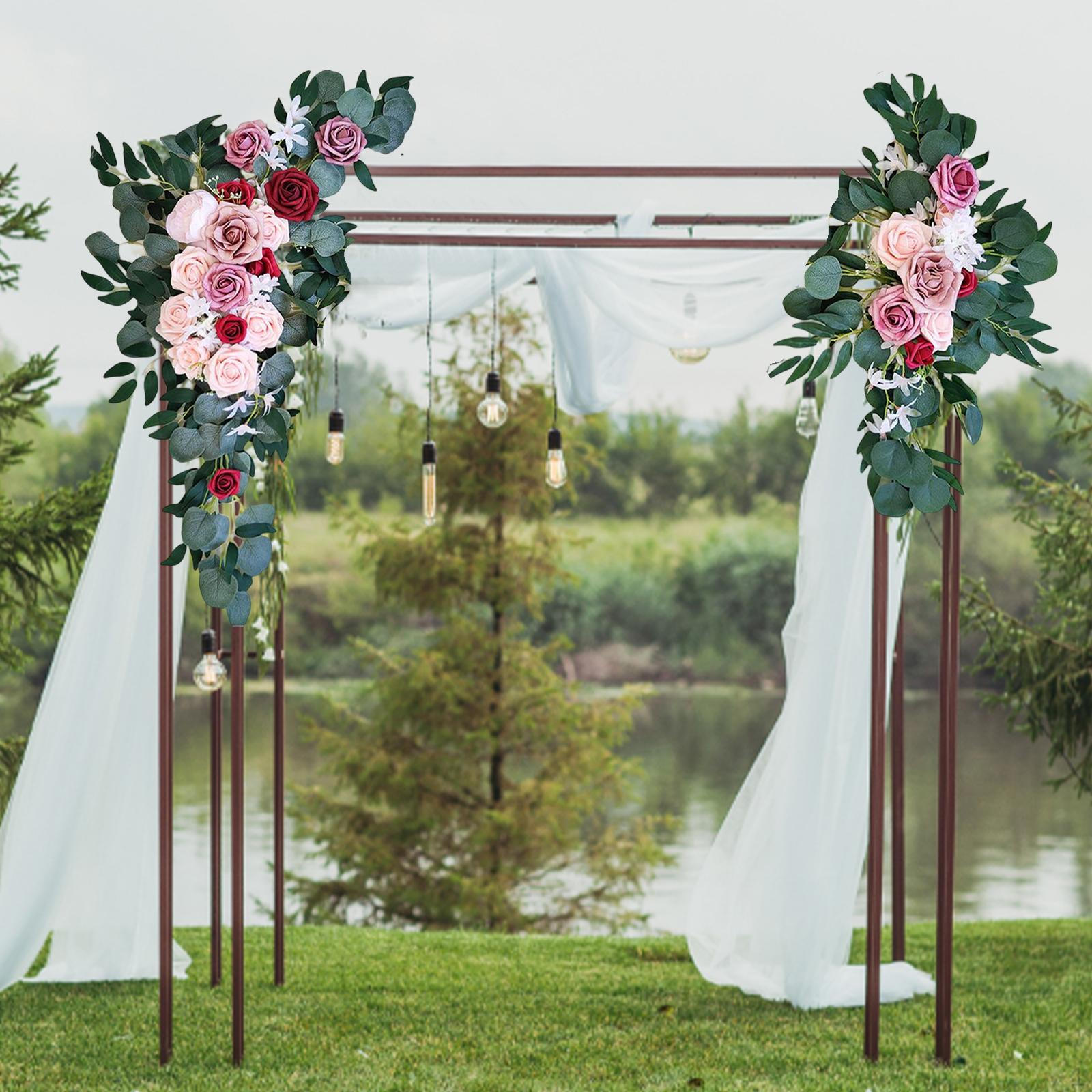 Artificial Flower Swags Wreath Silk Floral Swag Backdrop Wedding Arch Rose Green Leaves 80cmX50cm розовый