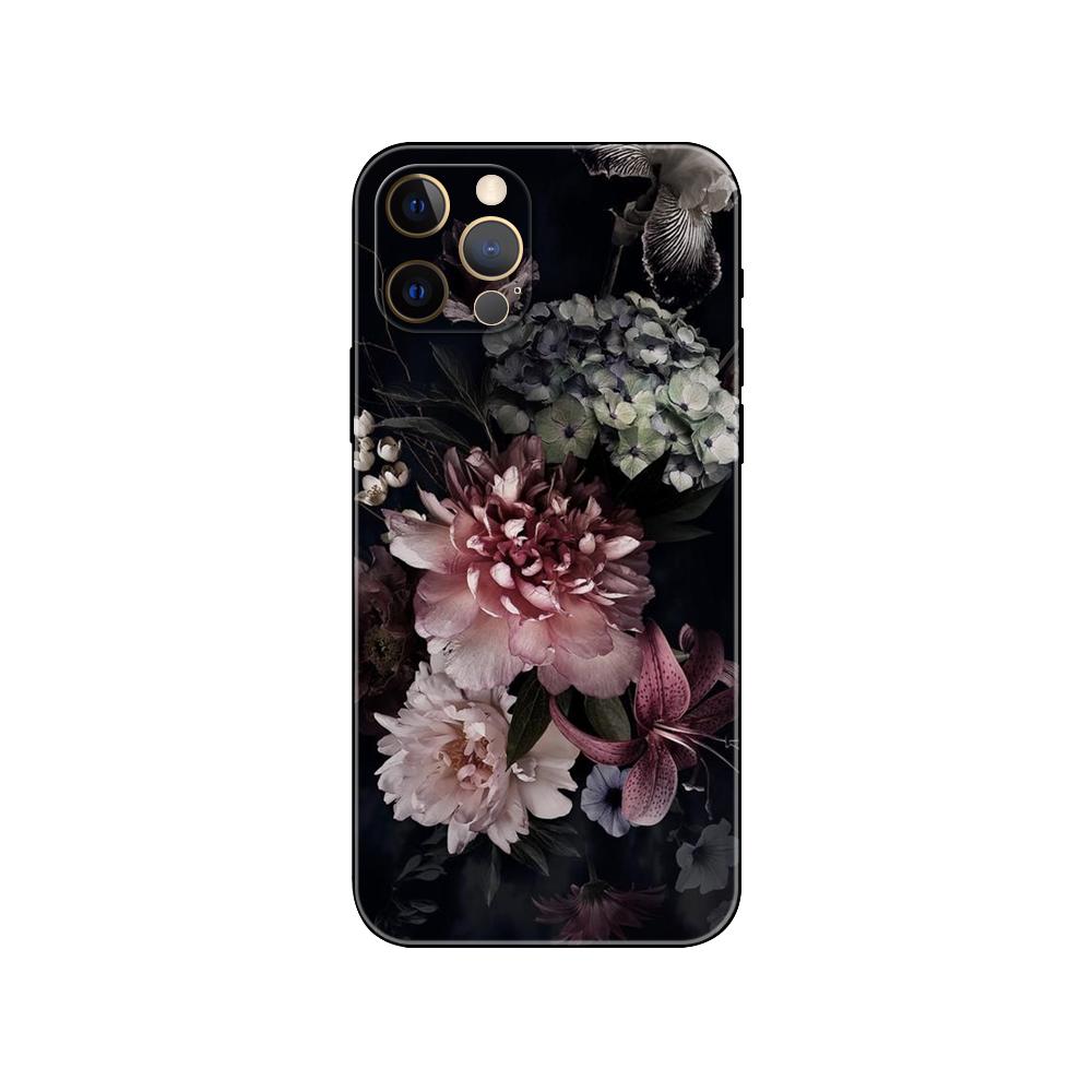Peonies Beautiful Flower Phone Case for Iphone 5 5s 2020se 6 6s 7 8 Plus X 10 XR XS 11 12 13 Mini Pro MAX Black Tpu Back Cover