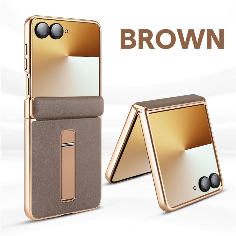 Hochwertige Leder-Metall-Halterung Hülle Für Samsung Galaxy Z Flip 7 Flip 6 Flip5 Flip 4 3 Auto-Rückstellfeder Scharnier Schutzhülle
