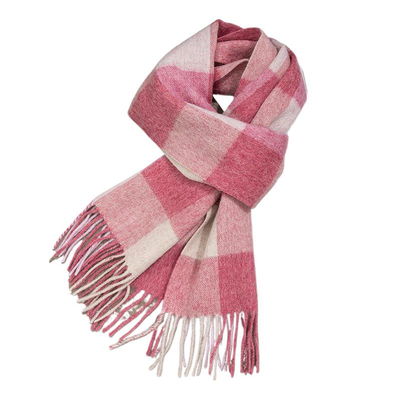 New Style Wool Scarf with Cashmere Feel for Women High End Tassel Thickened Scarf Warm Plaid All Match Shawl