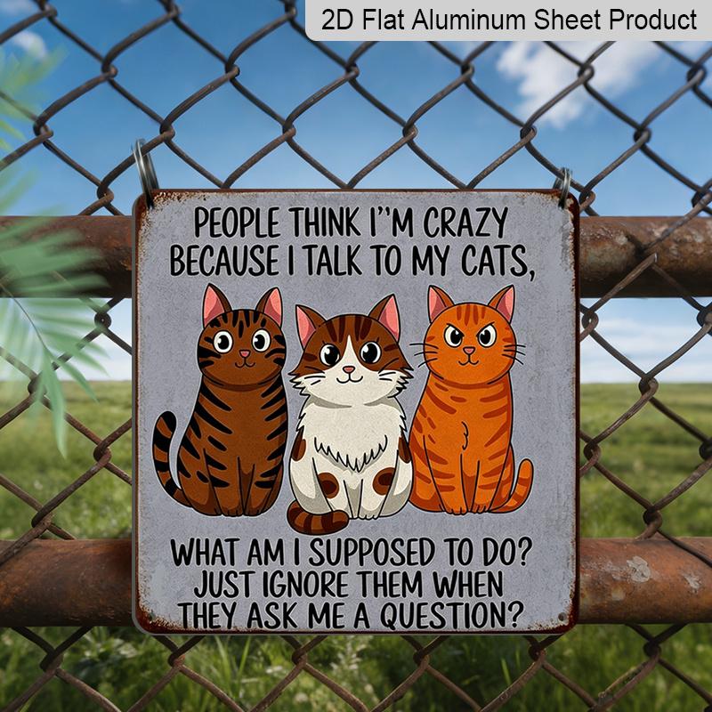 

2D Flat, 1pc Funny Cat Lady Wall Sign I Talk To My Cats - Vintage Metal Plaque with Retro Tin Style, Outdoor/ Decoration Suitable for Living Room 20*20cm