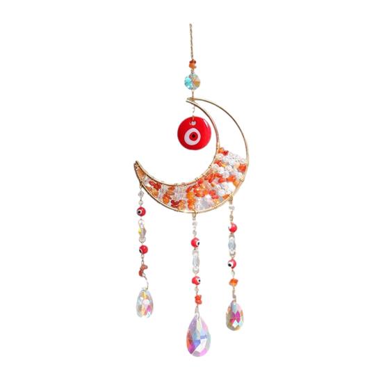 Yousheng Evil Eye Faux Crystal Suncatcher, Prism Rainbow Maker Window Hanging Decor, Wind Chime Style Moon Sun Catcher for Home Garden Decor