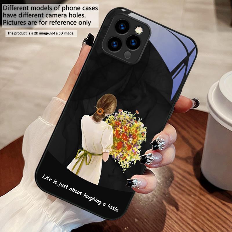 The girl holding flowers For iPhone 17 Air 16 E 15 14 13 Plus 12 mini 11 17 Pro Max XR Xs Max 16E 7 8 Tempered Glass Phone Case