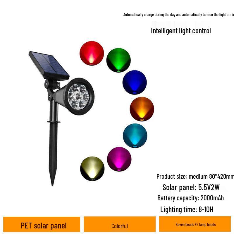Solar Colorful Outdoor Lawn Spotlight - Automatic Dusk Activation, Ground-Inserted Garden Tree Light