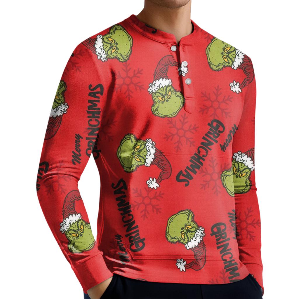 Pánská ležérní mikina na knoflíky, módní potištěná košile s dlouhým rukávem, pulovr