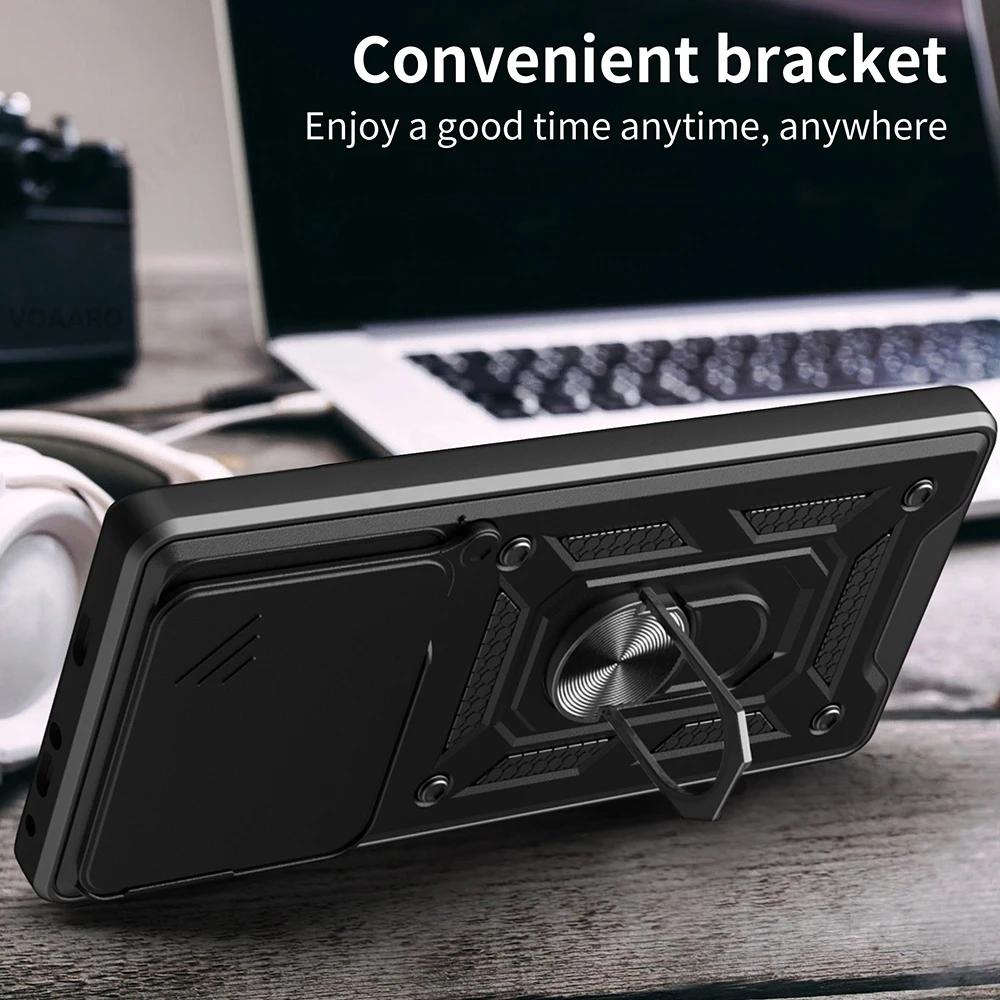 Slide Lens Armor Funda for Redmi 13 4G Case for Redmi Turbo 3 Note 13R POCO M6 F6 Pro 5G Case Magnetic Ring Stand Holder Cover