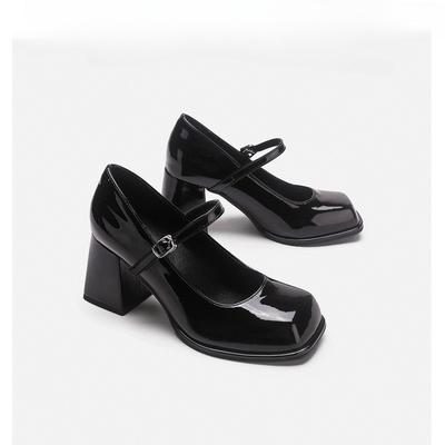 Moteriški batai Prancūziški Mary Jane batai nauji maži odiniai batai moteriški stori kulnai kvadratinė nosis aukštakulniai moteriški