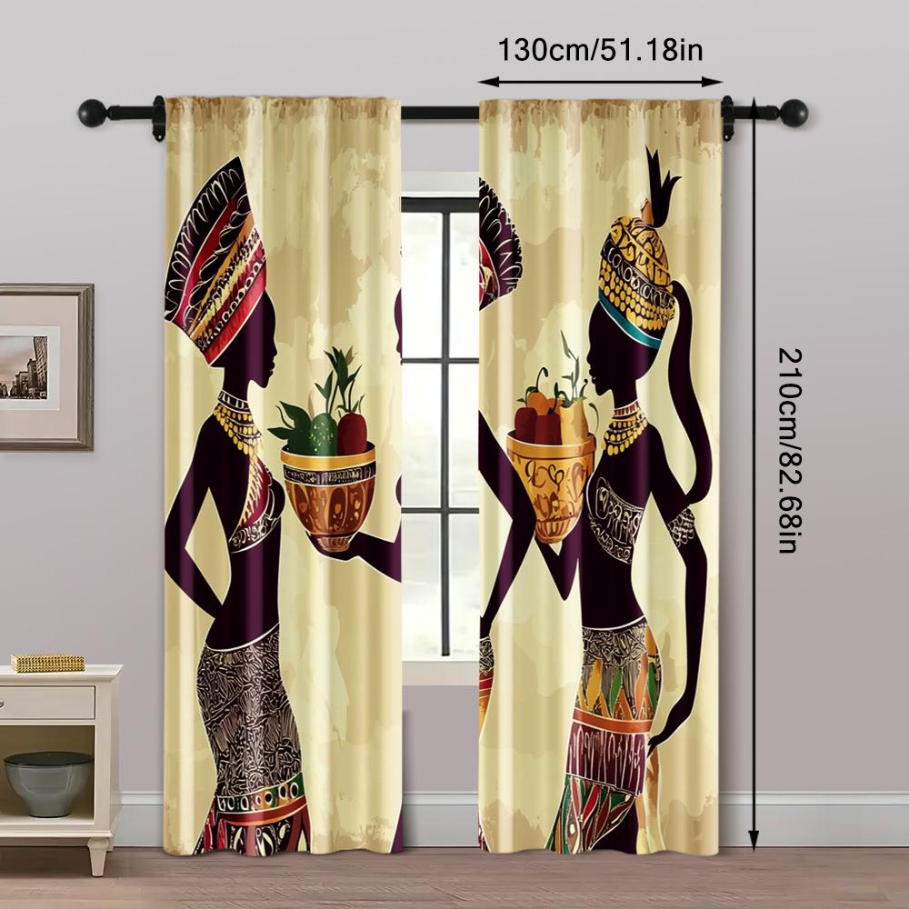 2pcs   Curtains&Window Treatment Elegant African Woman Machine Washable (without Rod) Stuff Clearance for Various Room Types