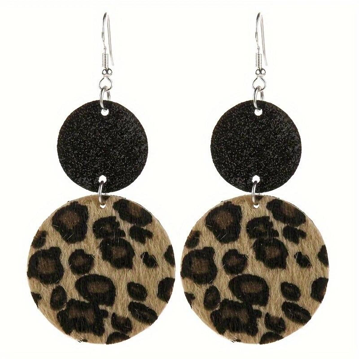 

1 пара круглых висячих серег с леопардовым принтом, серьги-кольца из ПУ кожи с принтом гепарда, ювелирный подарок, винтажный стиль, ретро и смелый западный стиль
