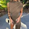 Summer Draped Ruched Sexy Mini Dress Women 2025 New Irregular High Waist Slim Fit Dress Female Elegant Club Tank Dress