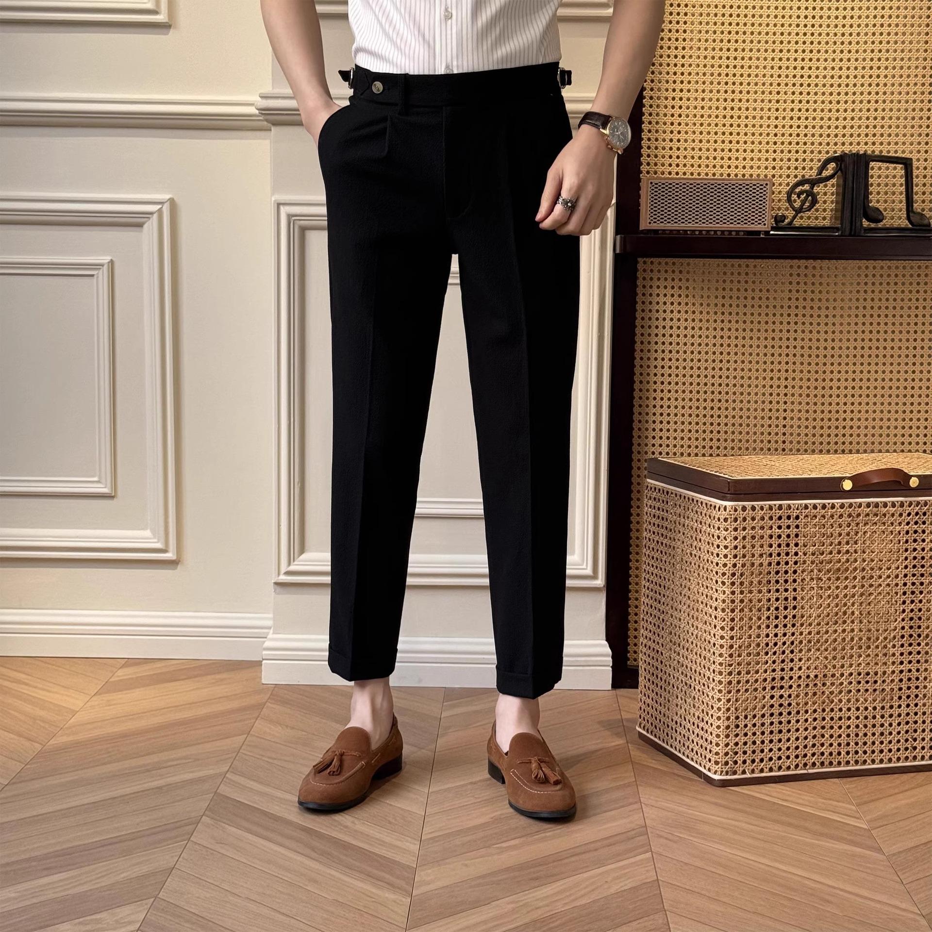 

2024 New Seersucker Naples Slim Fit Men s Business Casual Trousers 28 чёрный