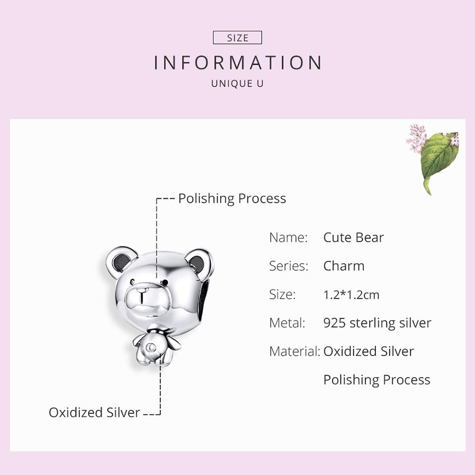 Bamoer Bear Toy Beads for Women Jewelry Making 925 Sterling Silver Fashion DIY Jewelry Charm for Original Bracelet 2020 SCC1502