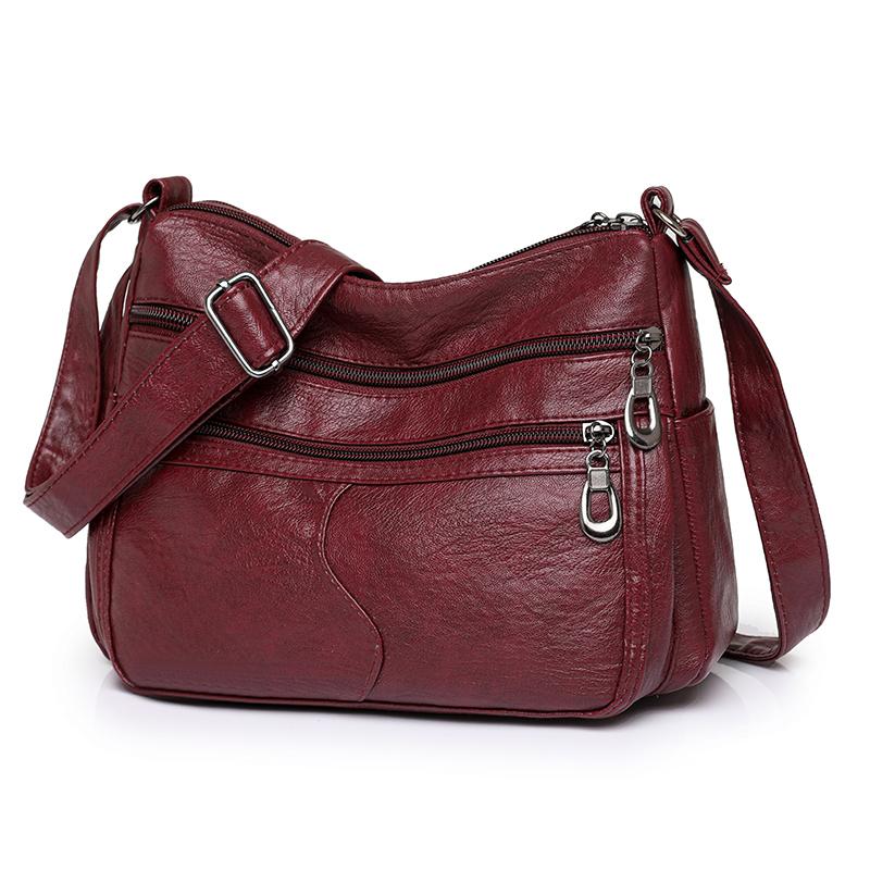 

Женская сумка через плечо Материнская сумка Мягкая кожа с несколькими карманами Большая вместительная сумка через плечо среднего возраста красный