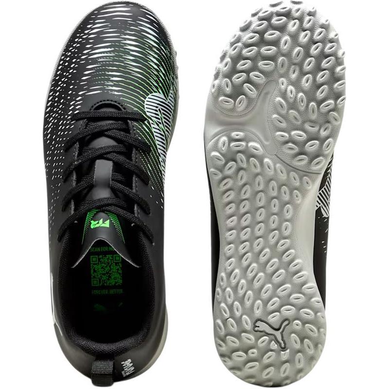 Puma Future 8 Play TT Jr Comfortable Soft Low Top Kids Football Shoes Kids Football Shoes Black Cool-Light-Gray Fluorescent-Green 108396-02