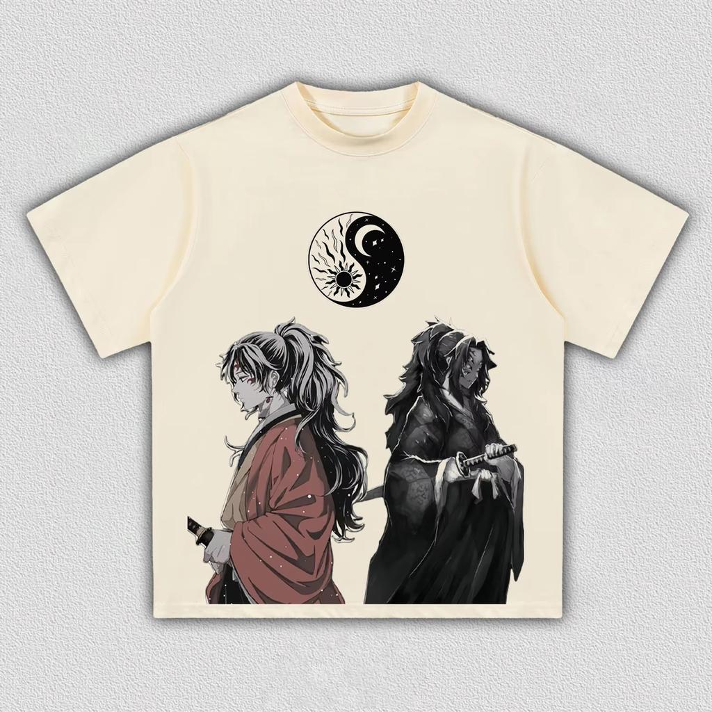 Unisex Demon Slayer Yoriichi & Kokushibo Yin Yang Anime Graphic T-Shirt, Cool Comic Print Casual Streetwear Women And Men T-shirt