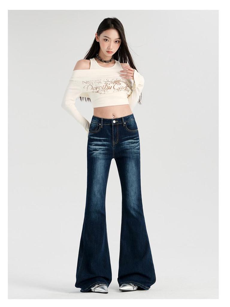 Women's High Waist Micro Flare Jeans - Dark Blue Retro Spring 2025 Edition