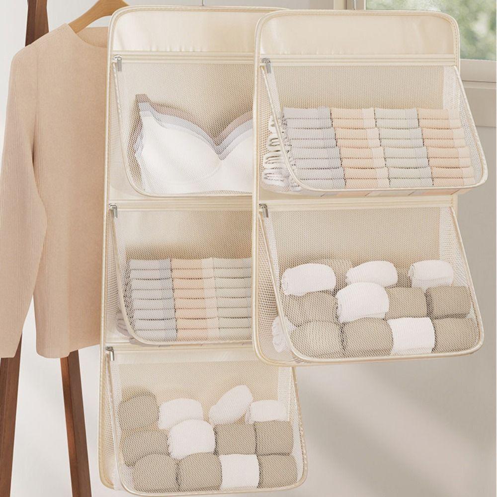Breathable Mesh Underwear Hanging Bag Multi Layer Closet Storage Bag Wardrobe Organization