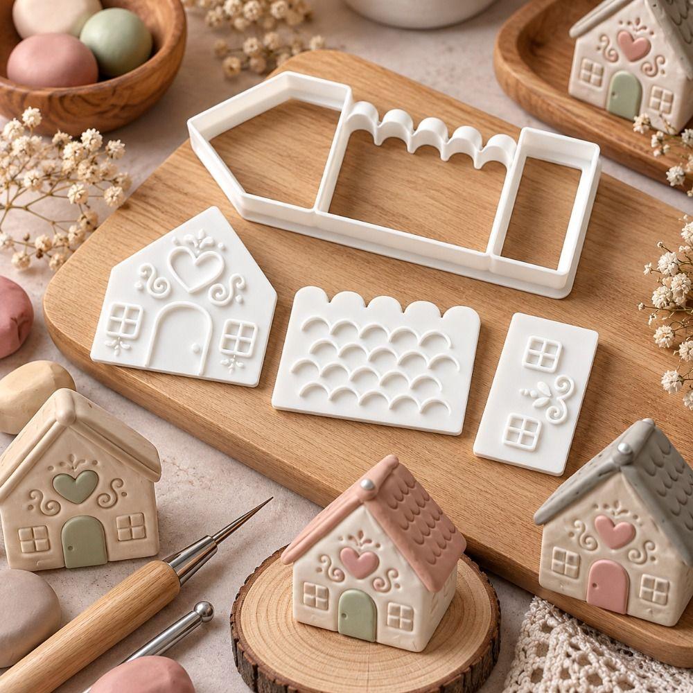 Plastic Polymer Clay Shaping Tools House-Shape Mini House Clay Press Set Home Party