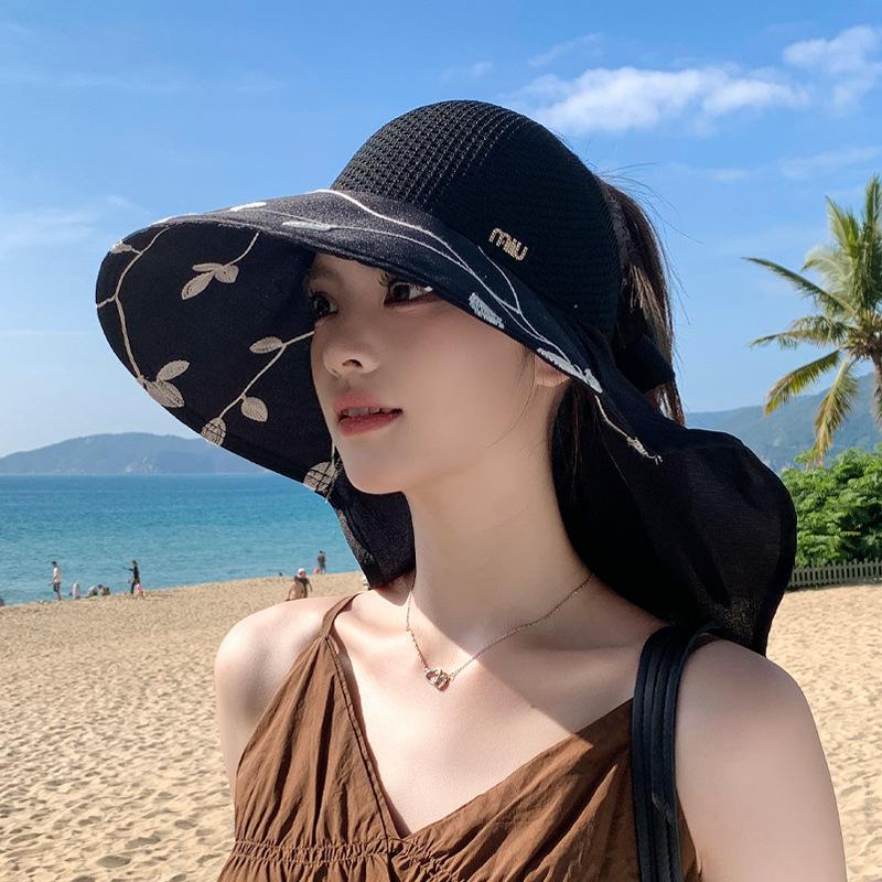 Sommar utomhus stor skärm solskyddshatt UV-skydd tom topphatt barn rosett sjal hinkhatt