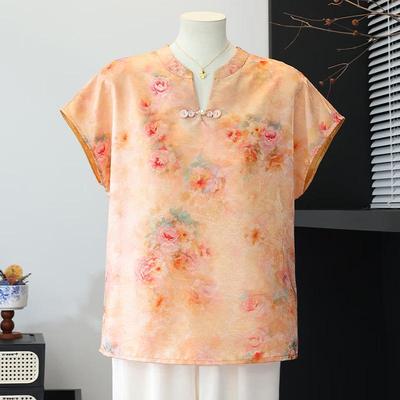 Damen Neues Chinesisches Stil Blumenmuster Sommer T-Shirt